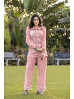 ZNKL - Elegant Pink Embroidered Collar Neck Full Sleeves Shirt For Women