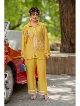 ZNKL - Elegant yellow Embroidered Collar Neck Shirt For Women