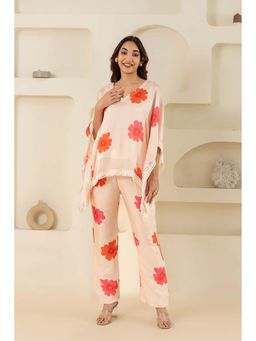 ZNKL - Latest V-Neck Stylish Sleeves Floral Print Satin Kaftan and Pant For Women