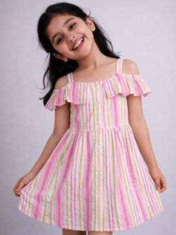 Purple United Kids - Girls Multi-Colour Cotton Dress