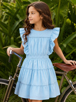 Purple United Kids - Girls Blue Cotton Slub Dress