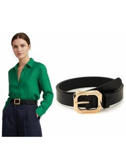 WILDHORN - Women's Belt with Gold-Tone Buckle - Black