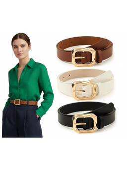 WILDHORN - Women's Belt with Gold-Tone Buckle - Multi-Color (Pack of 3)