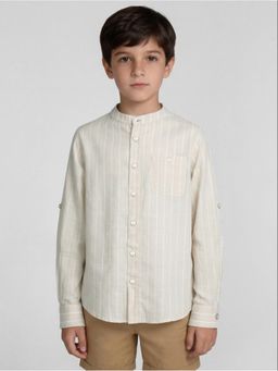 R&B - Beige Stripes Boys Full Sleeves Shirt