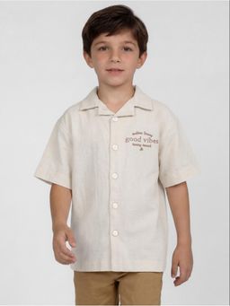 R&B - Beige Printed Boys Half Sleeves Shirt