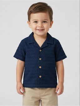 R&B - Navy Blue Printed Boys Half Sleeves Shirt