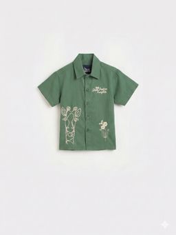 Blue Giraffe - Boys Green Woven Design Shirt