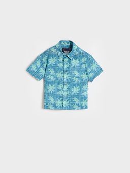 Blue Giraffe - Boys Teal Green Floral Shirt