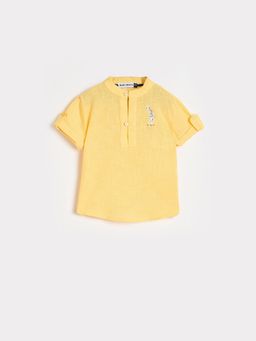 Blue Giraffe - Boys Yellow Mandarin Collar Shirt