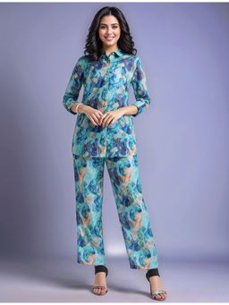Gahan - Blue Women's Abstract Printed Cotton Blend Shirt with Trousers (Set of 2)