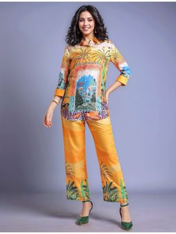 Gahan - Orange Women's Digital Printed Cotton Blend Shirt with Trousers (Set of 2)