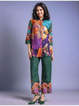 Gahan - Green Women's Digital Printed Cotton Blend Shirt with Trousers (Set of 2)