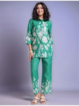 Gahan - Green Women's Floral Printed Cotton Blend Shirt with Trousers (Set of 2)