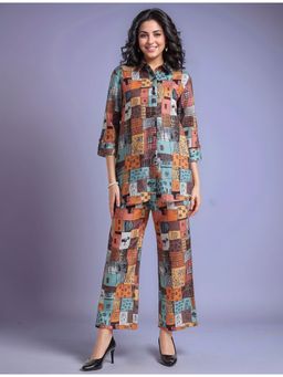 Gahan - Multi-Color Women's Abstract Printed Cotton Blend Shirt with Trousers (Set of 2)