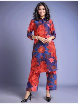 Gahan - Blue Women's Floral Printed Cotton Blend Kurta with Trousers (Set of 2)