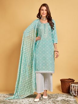 Gahan - Blue Women's Viscose Rayon Embroidered Kurta with Bottom and Dupatta (Set of 3)