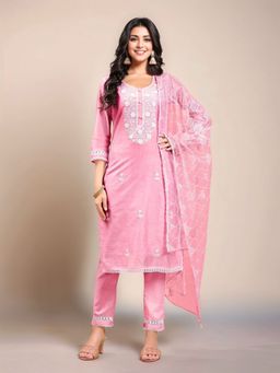 Gahan - Pink Women's Chanderi Silk Embroidered Kurta with Bottom and Dupatta (Set of 3)