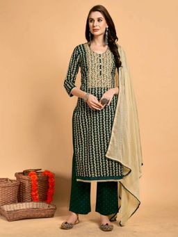 Gahan - Green Women's Pure Cotton Embroidered Kurta with Bottom and Dupatta (Set of 3)