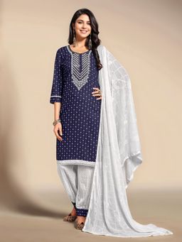Gahan - Navy Blue Women's Viscose Rayon Embroidered Kurta with Bottom and Dupatta (Set of 3)