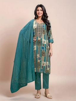 Gahan - Blue Women's Chanderi Silk Embroidered Kurta with Bottom and Dupatta (Set of 3)