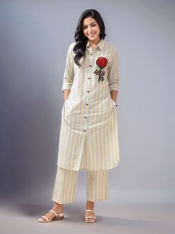 Gahan - Multi-Color Women's Striped Woven Cotton Blend Kurta with Palazzos (Set of 2)