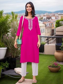 Gahan - Pink Women's Viscose Rayon Embroidered Straight Kurta