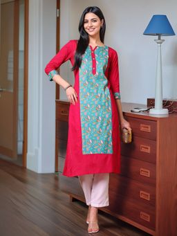 Gahan - Pink Women's Pure Cotton Printed Straight Kurta
