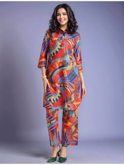 Gahan - Multi-Color Women's Abstract Printed Cotton Blend Kurta with Trousers (Set of 2)