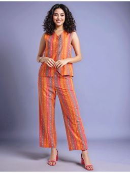 Gahan - Multi-Color Women's Sriped Woven Cotton Blend Shirt with Trousers (Set of 2)