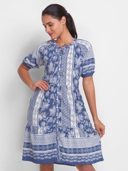 Globus - Blue Printed A-Line Dress