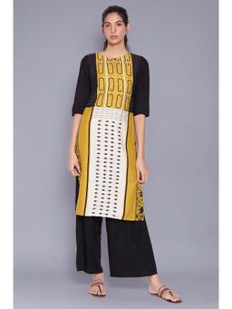 W - Black Printed Kurta Parallel Pants (Set of 2)