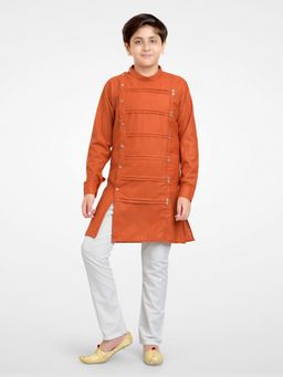 Jeetethnics - Boys Orange Kurta Pyjama (Set of 2)
