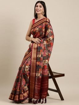 Vastranand - Maroon Kalamkari Uppada Saree with Unstitched Blouse