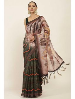 Soch - Women Green Printed Saree with Unstitched Blouse