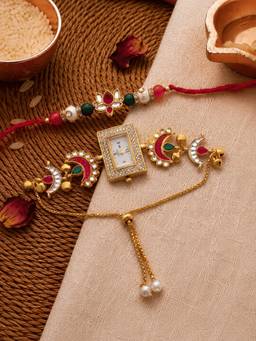 ISHKAARA - Chand Kundan Watch Bhaiya Bhabhi Rakhi Combo (Pack of 2)