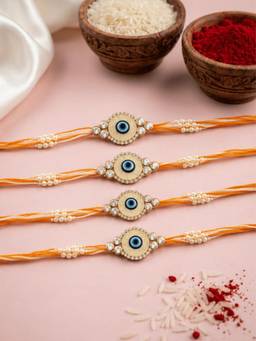 ISHKAARA - Shubh Drishti Combo Orange Rakhi for Raksha Bandhan (Pack of 4)