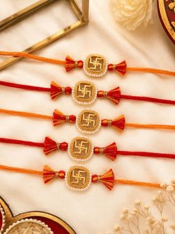 ISHKAARA - Swarna Swastik Combo Rakhi for Raksha Bandhan (Pack of 5)
