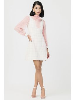 HOUSE OF S - Pink Plaid Tweed Layered Bow Collar Skater Dress