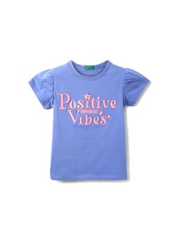 United Colors of Benetton - Girls Embroidery Round Neck Top Blue