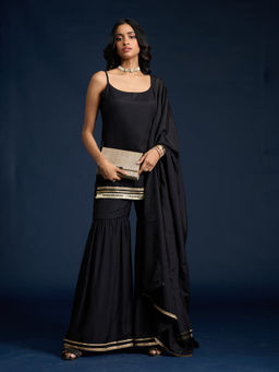 Gajra Gang - Black Embellished Kurta Sharara & Dupatta Diwalicious (Set of 3)
