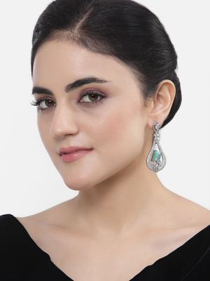 ZENEME Rhodium-Plated Sea Green Crystal Ad Quirky Dangler Earring for Women