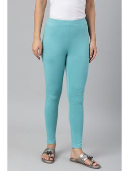 W - Light Blue Solid Knitted Women's Leggings