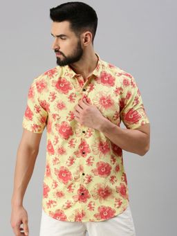 SHOWOFF - Men Half Sleeves Yellow Floral Shirt
