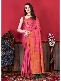 Yavira Silk - Pink Zari Woven Cotton Silk Saree with Unstitched Blouse