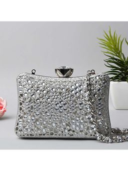 ROCIA - By Regal Women Embellished Silver Clutch