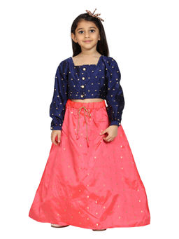 KiddoPanti - Navy Blue & Pink Girls Ethnic Ghagra Choli (Set of 2) (12-14 Years)