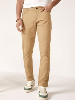 Andamen - Mens Khaki Mid Waist Slim Fit Chinos