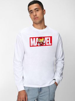 Bewakoof - Official Marvel Men's White Marvelous Ironman Graphic Printed Oversized T-shirt