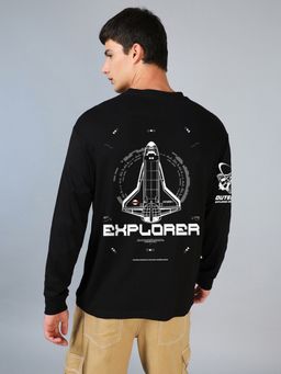Bewakoof - Men's Black Explorer Nasa Graphic Printed Oversized T-shirt