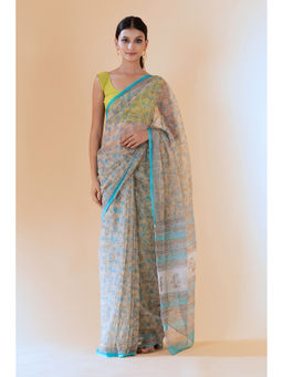 Shilpi Handicrafts - Aheli Aqua Floral Kota Doria Saree